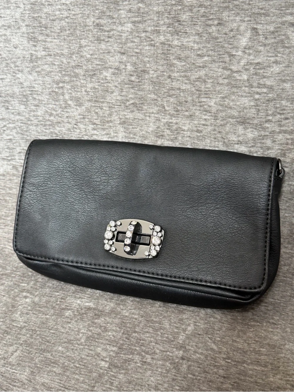 Vera Wang Black Clutch with Crystal-Embellished Turn-Lock